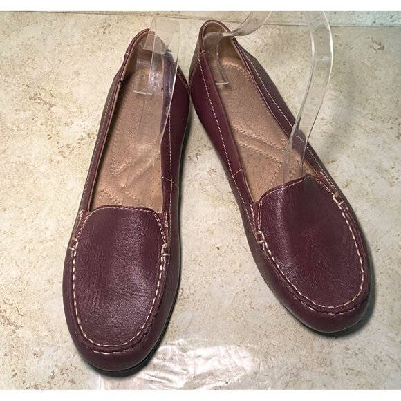 Womens Brown Leather Loafers Size 9.5 Slip-On Casual Shoes Stitch Detailing - Picture 3 of 8